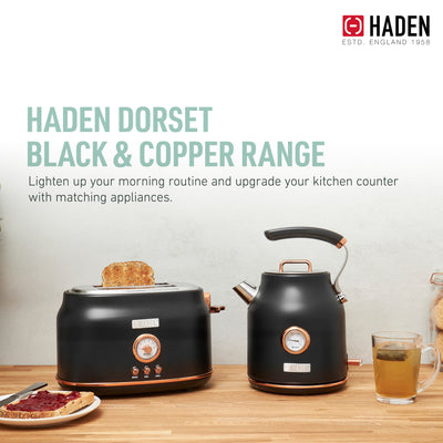 Haden Dorset 2 Slice Wide Slot Stainless Steel Toaster, Black/Copper (Used) - VMInnovations