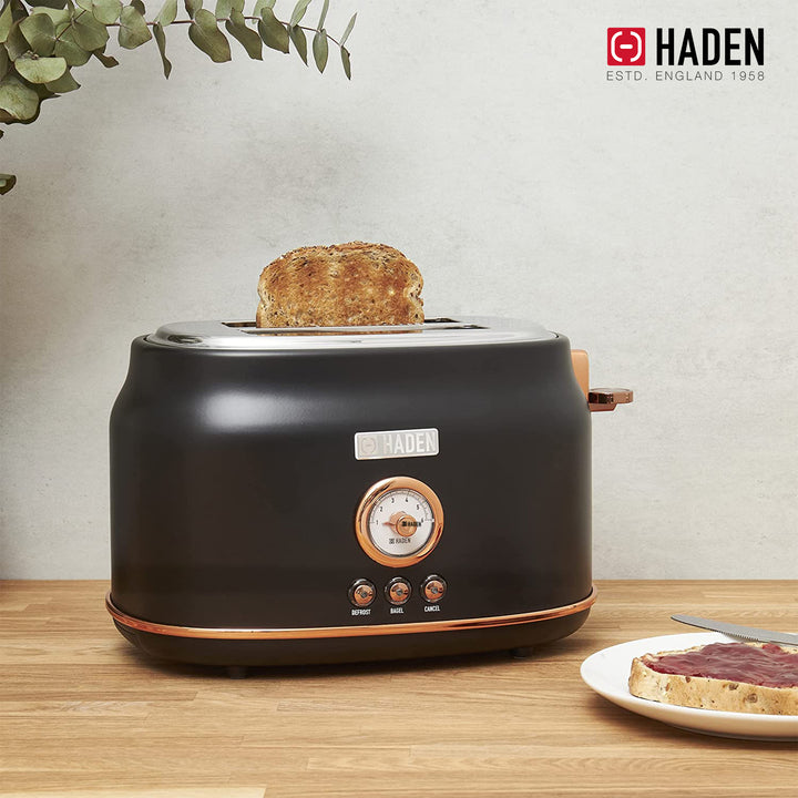 Haden Dorset 2 Slice Wide Slot Stainless Steel Toaster, Black/Copper (Used)