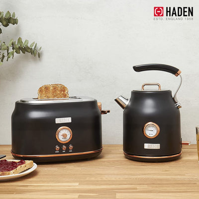 Haden Dorset 2 Slice Wide Slot Stainless Steel Toaster, Black/Copper (Used) - VMInnovations