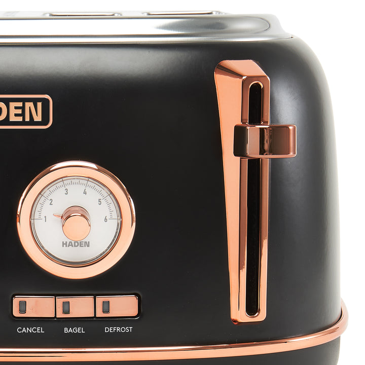 Haden Dorset 4 Slice Wide Slot Steel Toaster w/ Tray, Black/Copper (Open Box) - VMInnovations