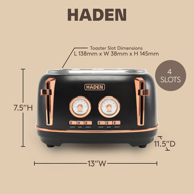 Haden Dorset 4 Slice Wide Slot Stainless Steel Toaster, Black & Copper (Used) - VMInnovations