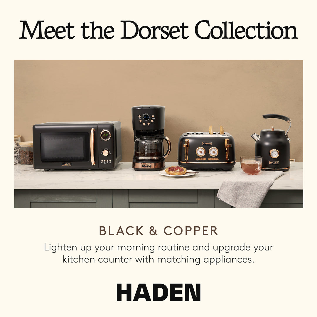 Haden Dorset 4 Slice Wide Slot Steel Toaster w/ Tray, Black/Copper (Open Box)