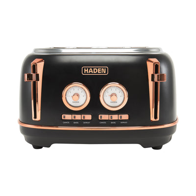Haden Dorset 4 Slice Wide Slot Steel Toaster w/ Tray, Black/Copper (Open Box)