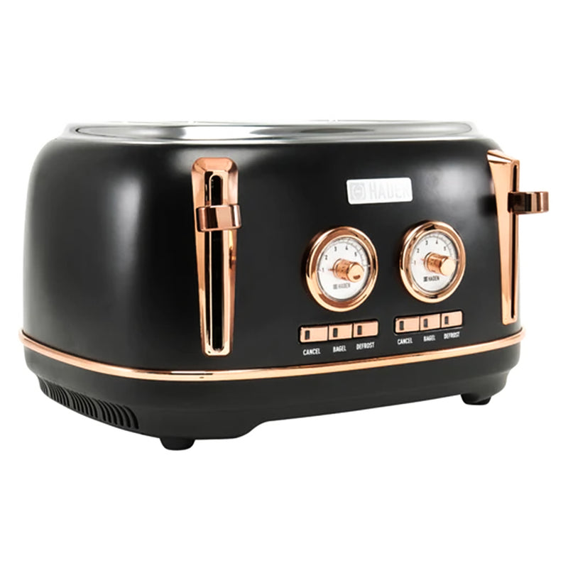 Haden Dorset 4 Slice Wide Slot Steel Toaster w/ Tray, Black/Copper (Open Box)