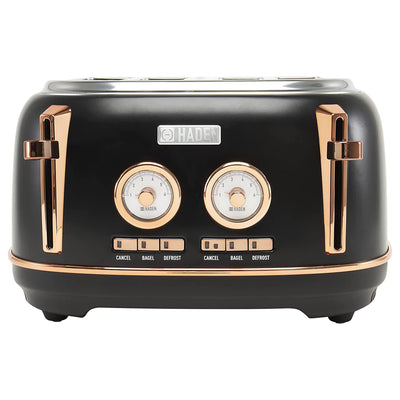 Haden Dorset 4 Slice Wide Slot Steel Toaster w/ Tray, Black/Copper (Open Box)