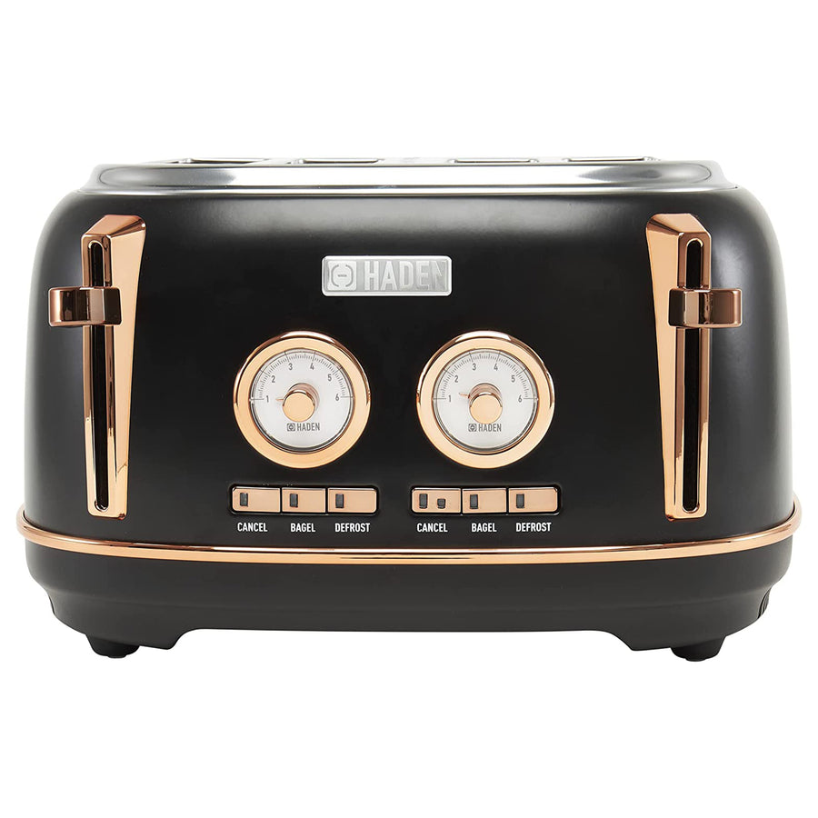 Haden Dorset 4 Slice Wide Slot Stainless Steel Toaster, Black & Copper (Used) - VMInnovations