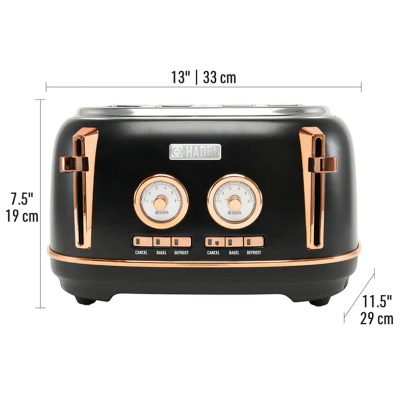 Haden Dorset 4 Slice Wide Slot Stainless Steel Toaster, Black & Copper (Used)