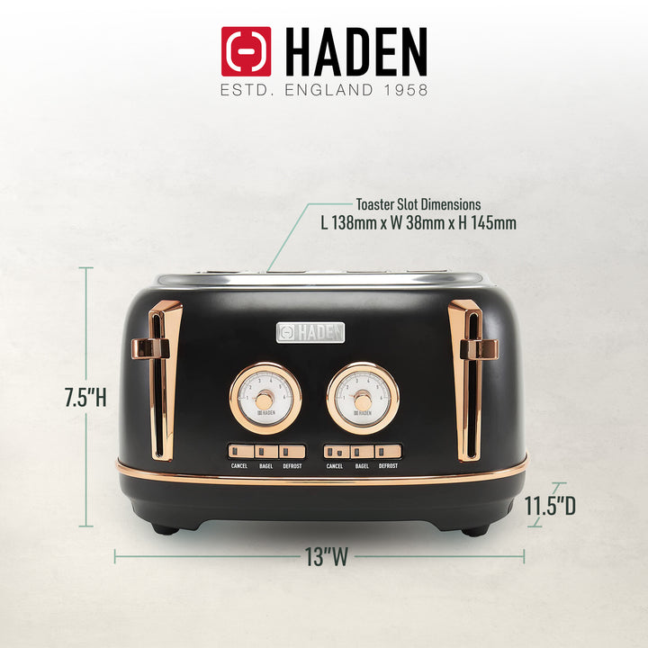 Haden Dorset 4 Slice Wide Slot Stainless Steel Toaster, Black & Copper (Used) - VMInnovations