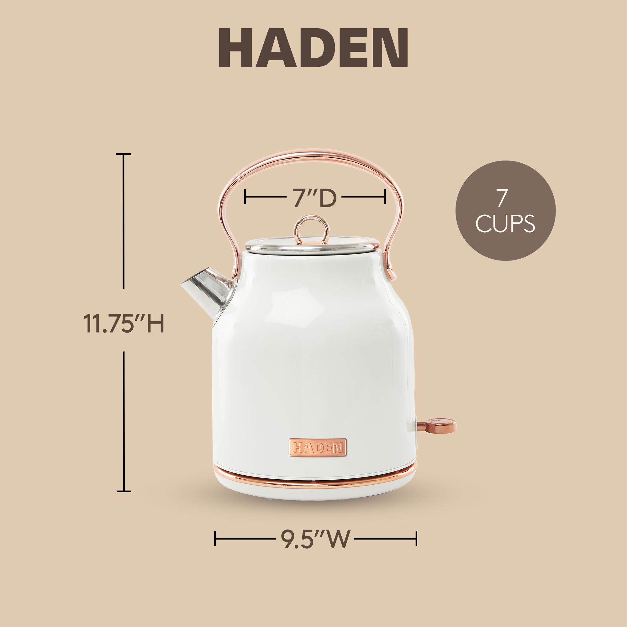 Haden 1.7 Liter Stainless Steel Electric Water Kettle, Ivory & Copper(Open Box)