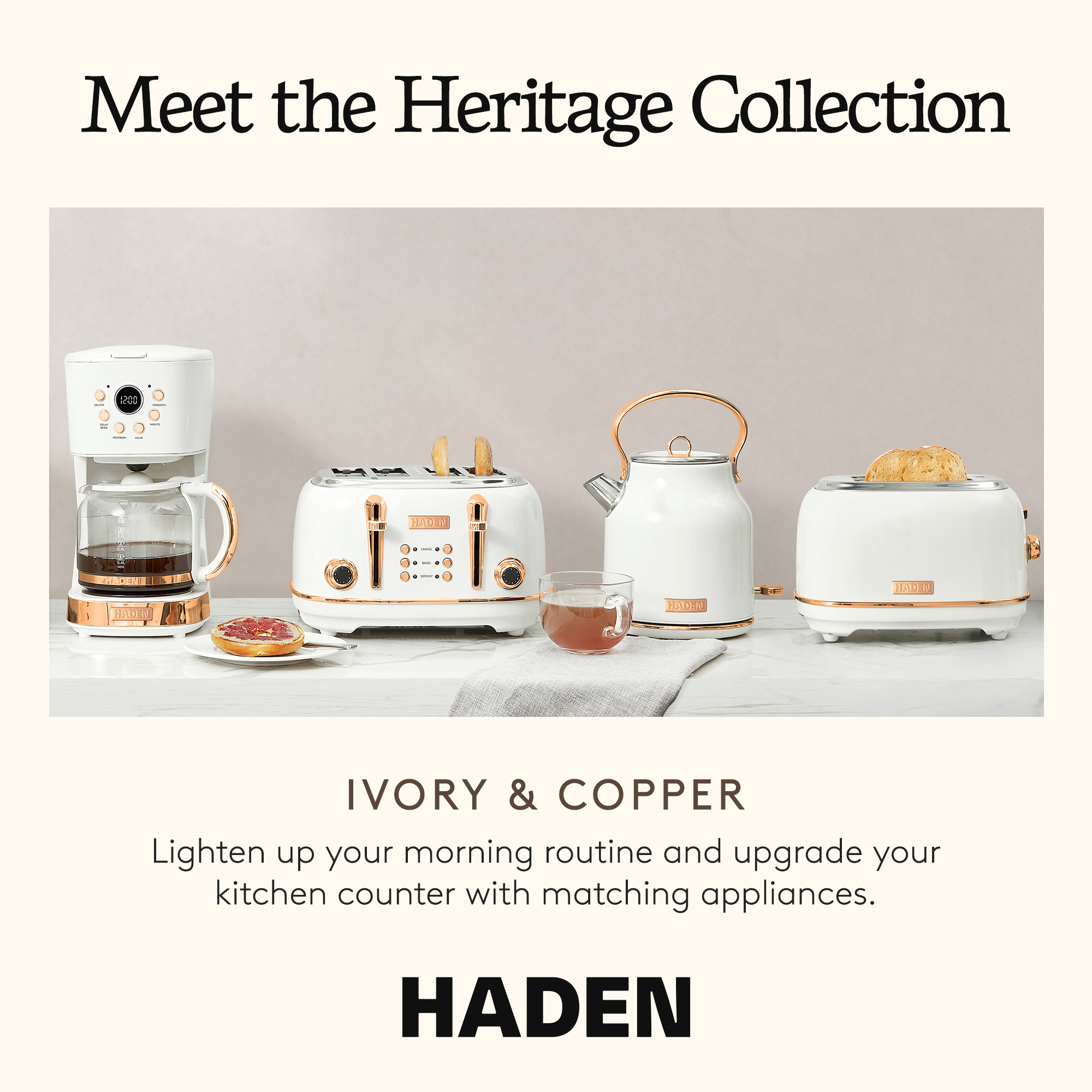 Haden 1.7 Liter Stainless Steel Electric Water Kettle, Ivory & Copper(Open Box)