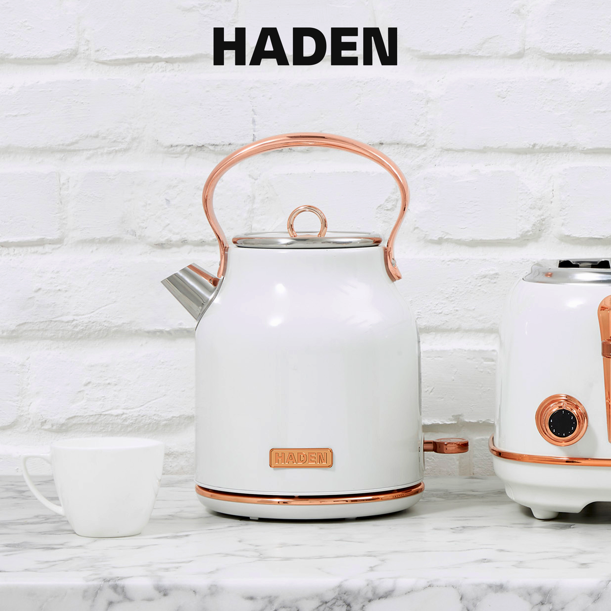 Haden 1.7 Liter Stainless Steel Electric Water Kettle, Ivory & Copper(Open Box)