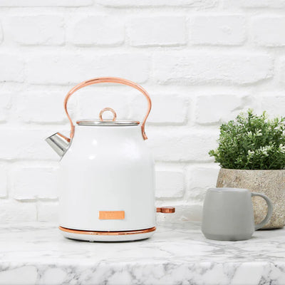 Haden Heritage 1.7L Stainless Steel Body Retro Electric Kettle, Ivory/Copper