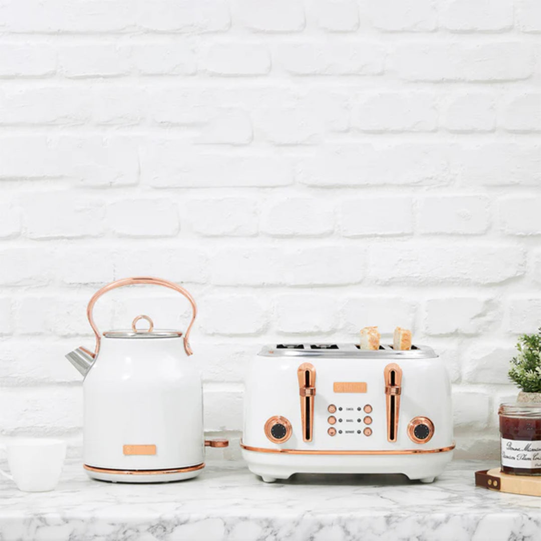 Haden 1.7 Liter Stainless Steel Electric Water Kettle, Ivory & Copper(Open Box)