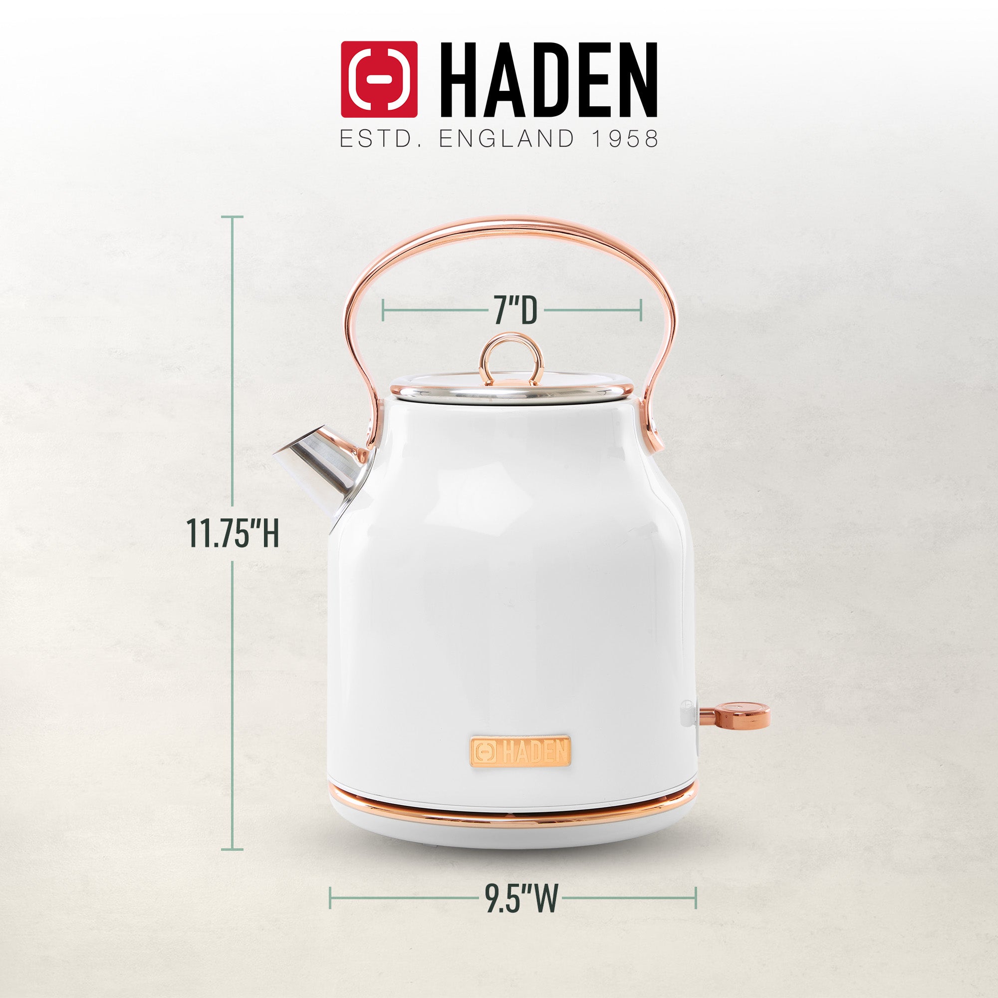 Haden Heritage 1.7L Stainless Steel Retro Electric Kettle, Ivory/Copper (Used) - VMInnovations