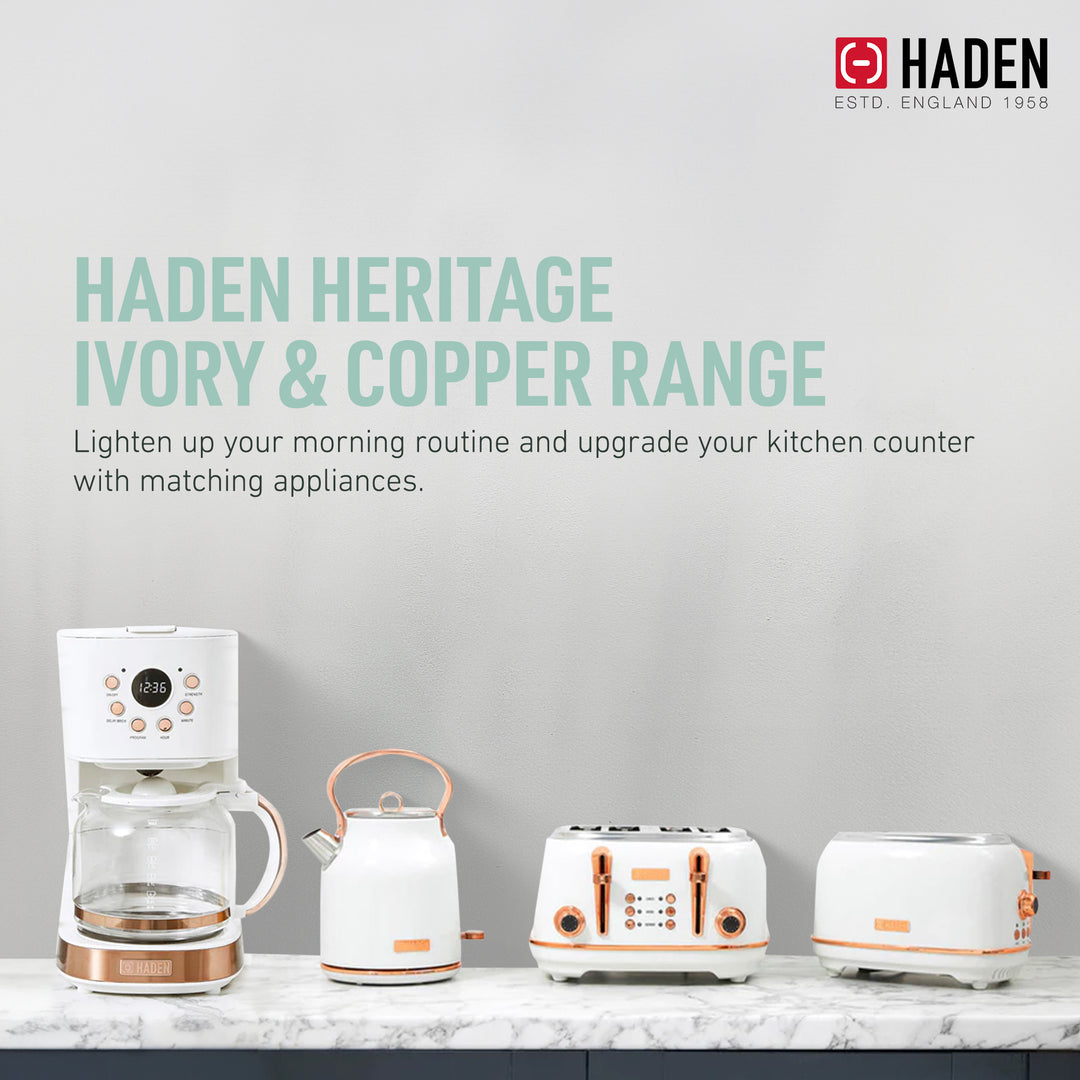 Haden 1.7 Liter Stainless Steel Electric Water Kettle, Ivory & Copper(Open Box)