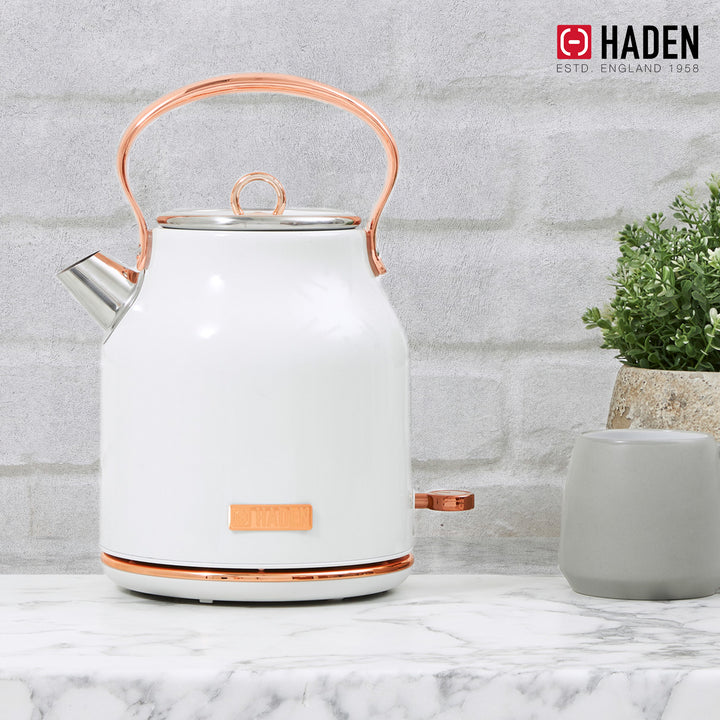 Haden 1.7 Liter Stainless Steel Electric Water Kettle, Ivory & Copper(Open Box)