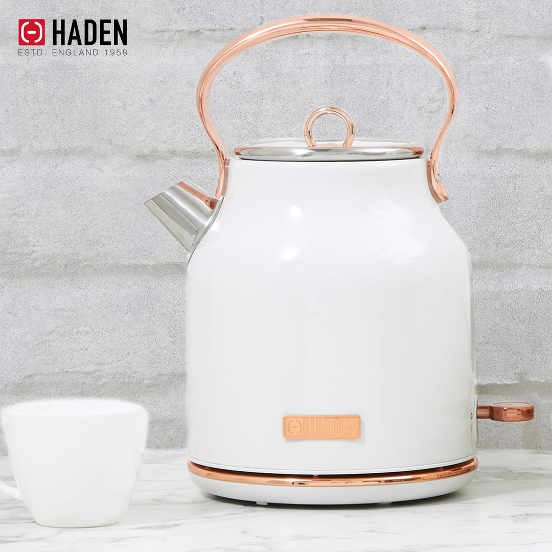 Haden 1.7 Liter Stainless Steel Electric Water Kettle, Ivory & Copper(Open Box)