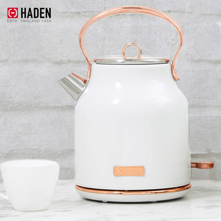 Haden 1.7 Liter Stainless Steel Electric Water Kettle, Ivory & Copper(Open Box)