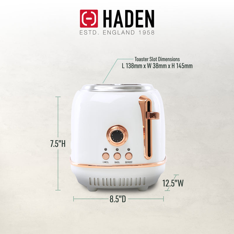 Haden 2 Slice Wide Slot Toaster w/Removable Crumb Tray, Ivory/Copper (Used)