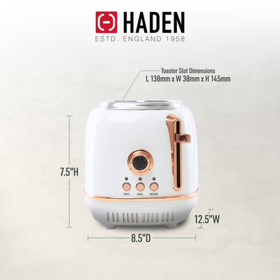 Haden Heritage 2 Slice Wide Slot Stainless Steel Toaster, Ivory & Copper