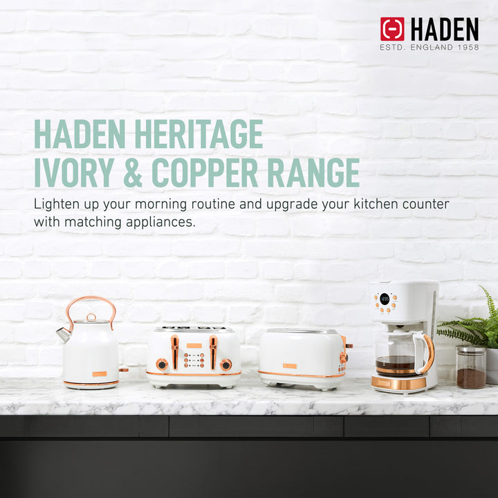 Haden 2 Slice Wide Slot Toaster w/Removable Crumb Tray, Ivory/Copper (Used) - VMInnovations