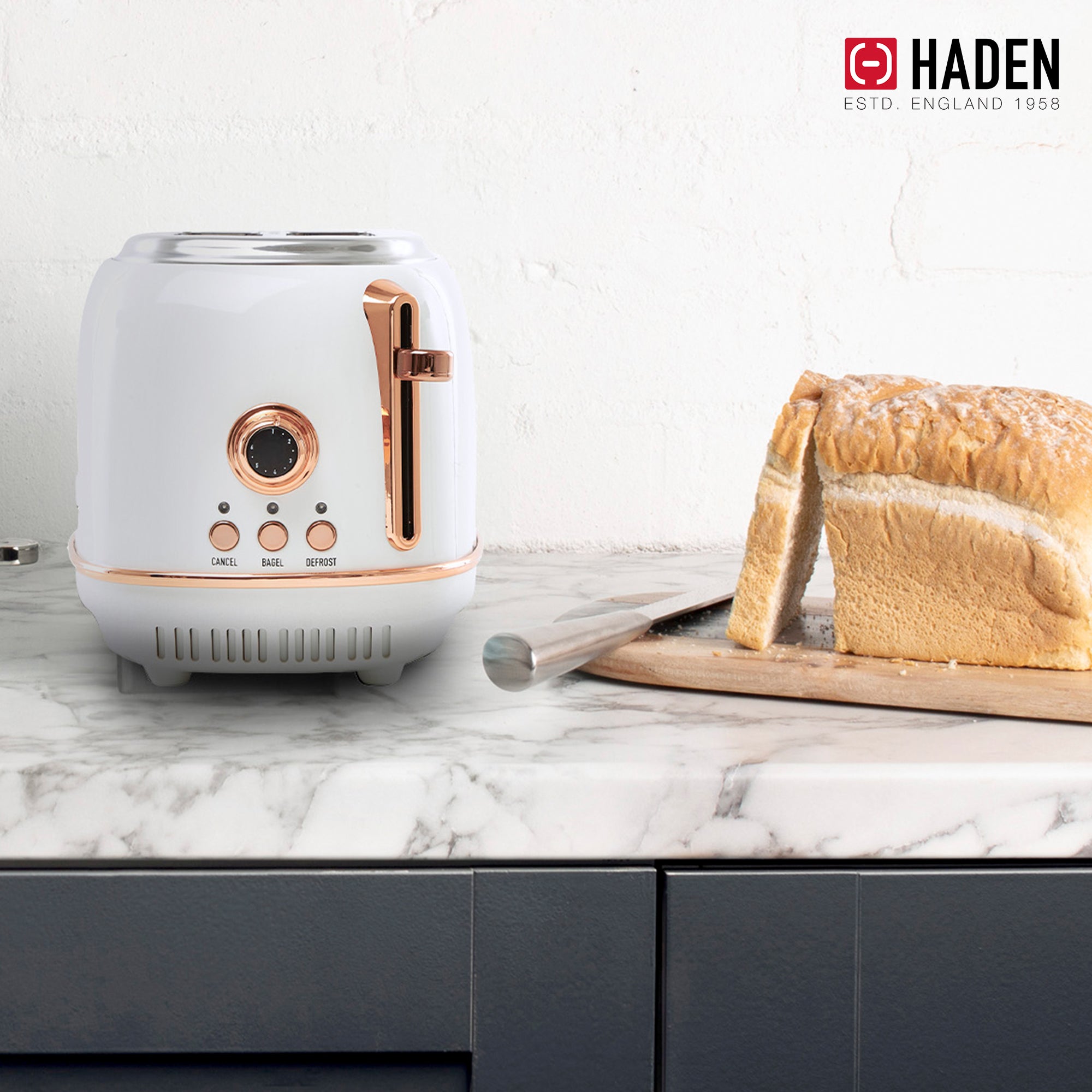 Haden 2 Slice Wide Slot Toaster w/Removable Crumb Tray, Ivory/Copper (Used) - VMInnovations