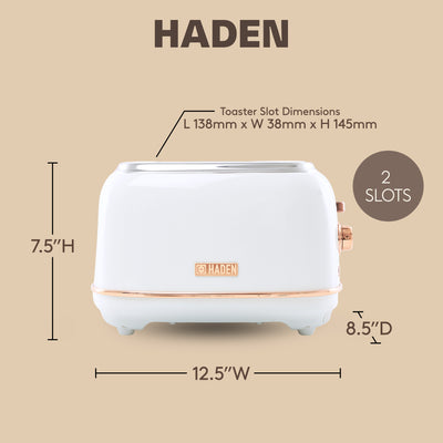 Haden Heritage 2 Slice Toaster with Removable Crumb Tray, Ivory/Copper(Open Box)