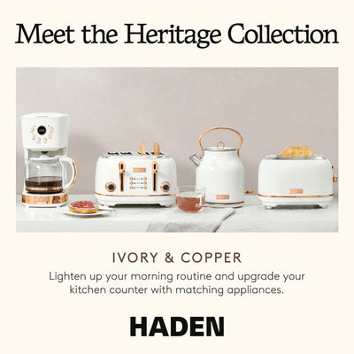 Haden Heritage 2 Slice Toaster with Removable Crumb Tray, Ivory/Copper(Open Box)