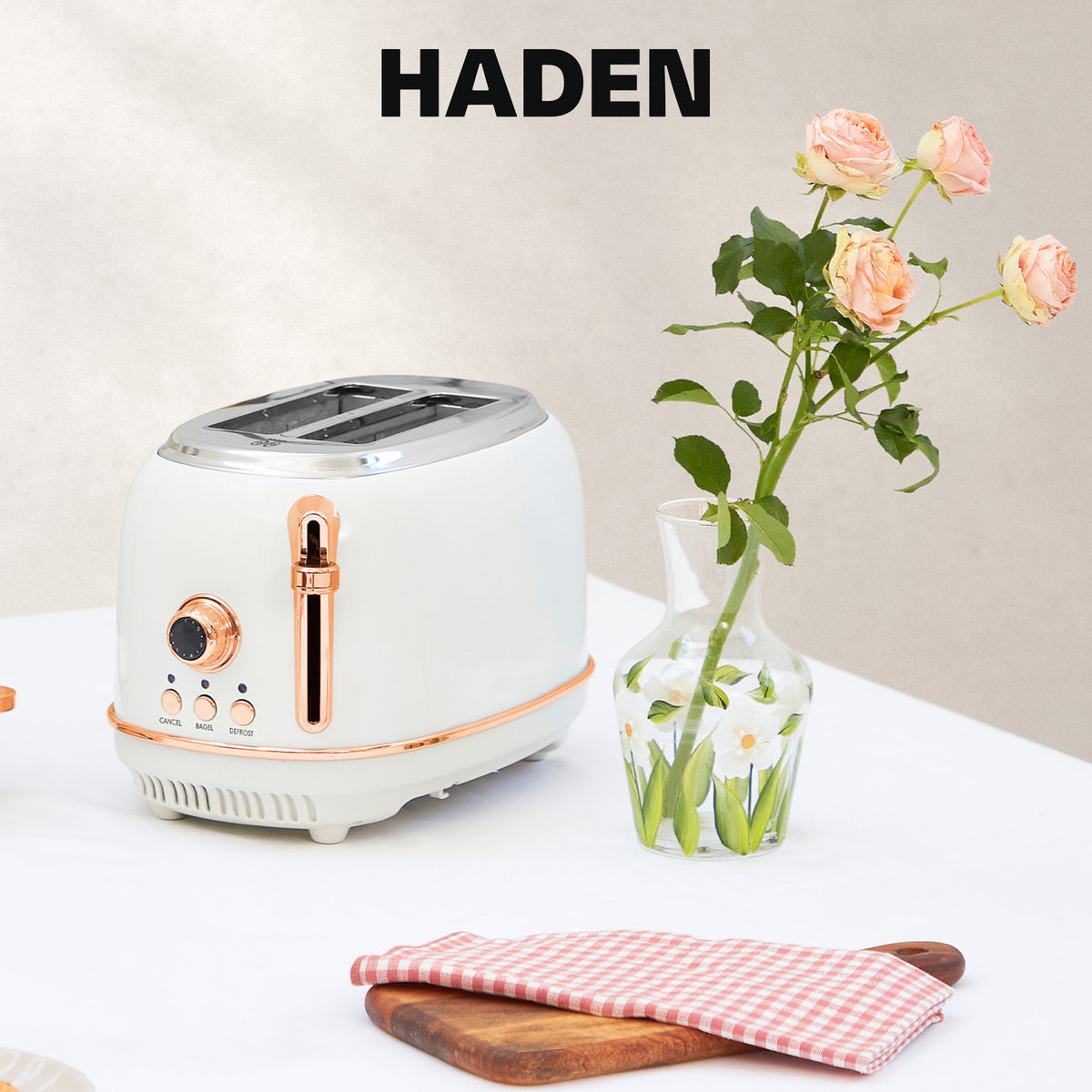 Haden Heritage 2 Slice Toaster with Removable Crumb Tray, Ivory/Copper(Open Box)