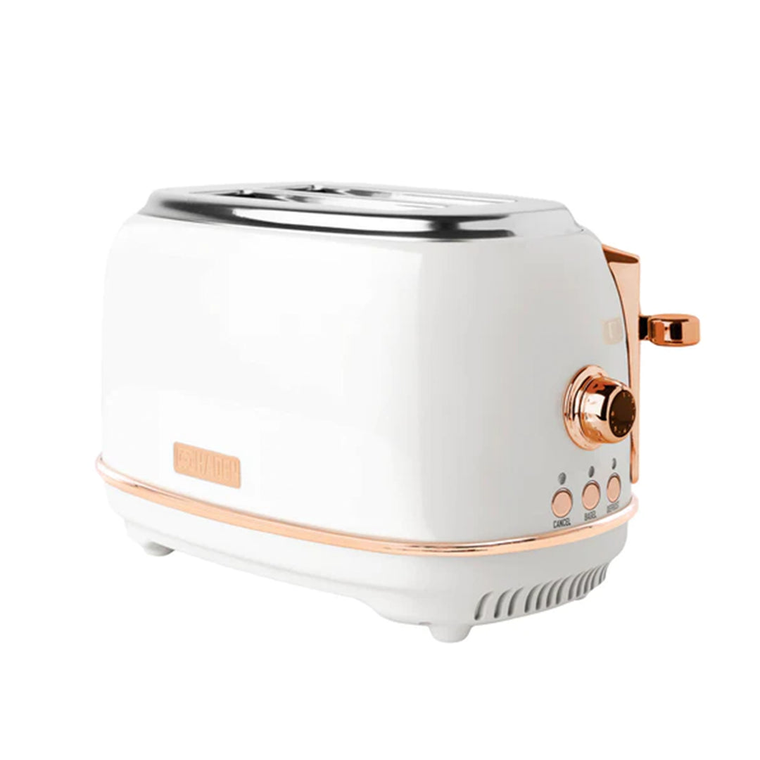 Haden 2 Slice Wide Slot Toaster w/Removable Crumb Tray, Ivory/Copper (Used)