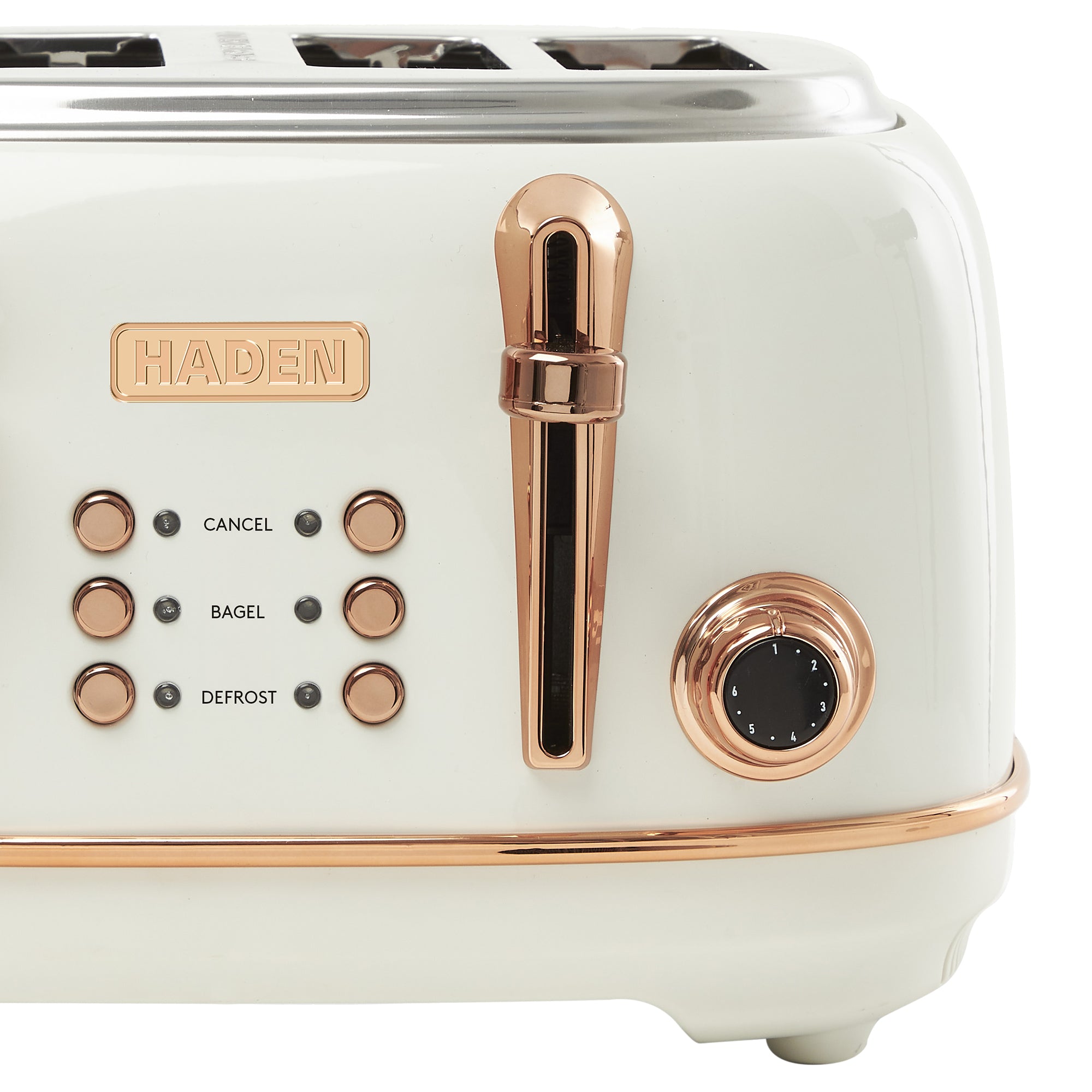 Haden Heritage 4 Slice Wide Slot Toaster w/Crumb Tray, Ivory/Copper (Open Box)