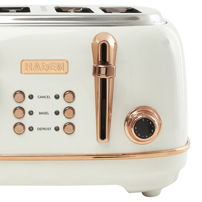 Haden Heritage 4 Slice Wide Slot Toaster w/Crumb Tray, Ivory/Copper (Open Box)