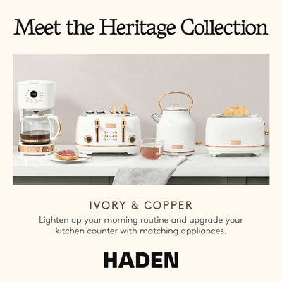 Haden Heritage 4 Slice Wide Slot Toaster w/Crumb Tray, Ivory/Copper (Open Box)