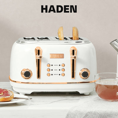 Haden Heritage 4 Slice Wide Slot Toaster w/Crumb Tray, Ivory/Copper (Open Box)