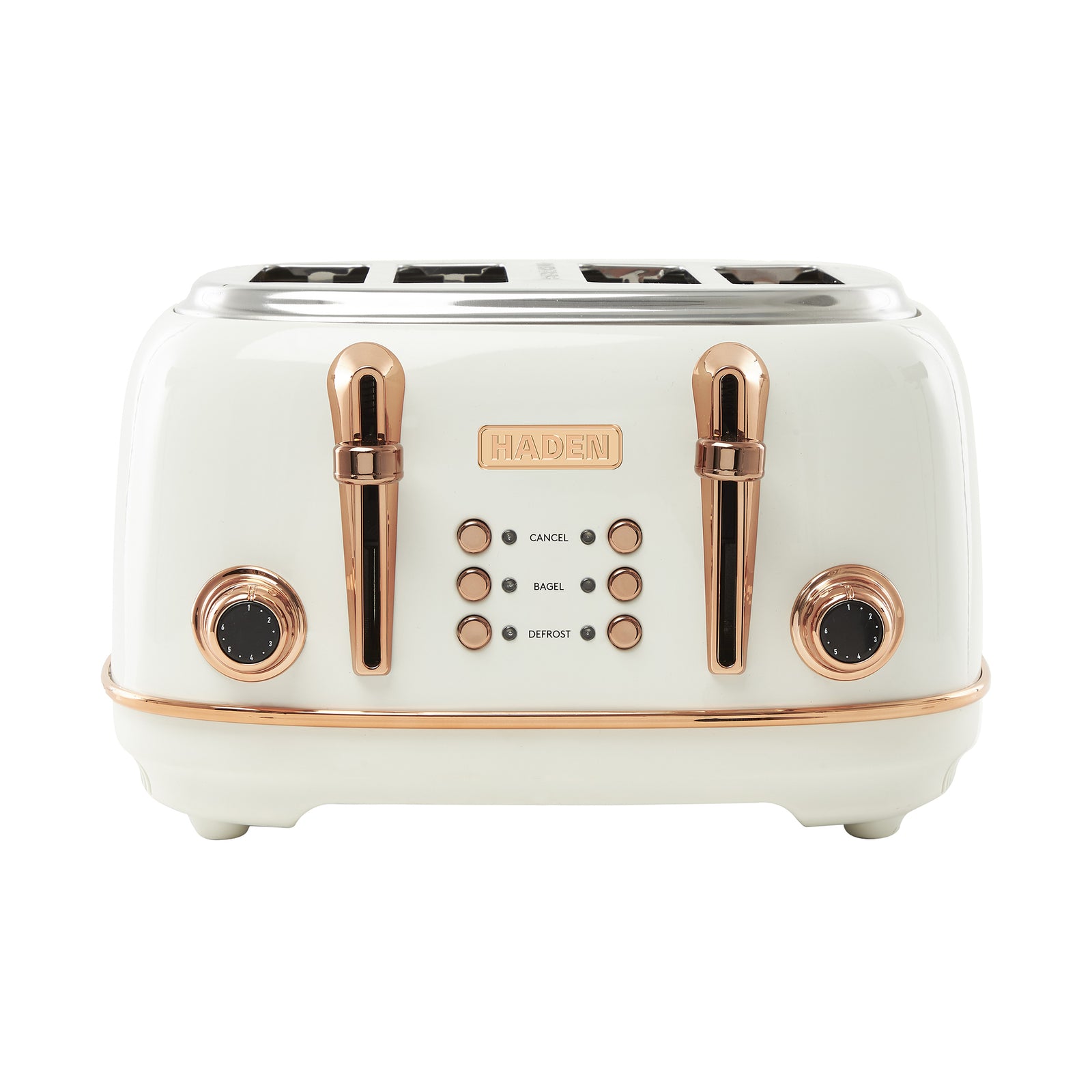 Haden Heritage 4 Slice Wide Slot Toaster w/Crumb Tray, Ivory/Copper (Open Box) - VMInnovations