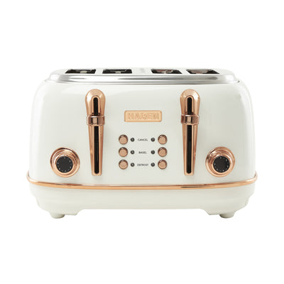 Haden Heritage 4 Slice Wide Slot Toaster w/Crumb Tray, Ivory/Copper (Open Box)