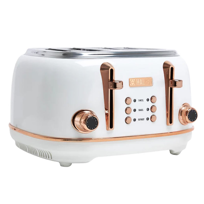 Haden Heritage 4 Slice Wide Slot Stainless Steel Toaster, Ivory & Copper