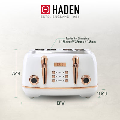 Haden 4 Slice Wide Slot Toaster w/Removable Crumb Tray, Ivory/Copper (Used)