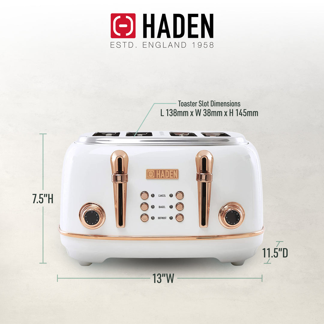 Haden 4 Slice Wide Slot Toaster w/Removable Crumb Tray, Ivory/Copper (Used) - VMInnovations