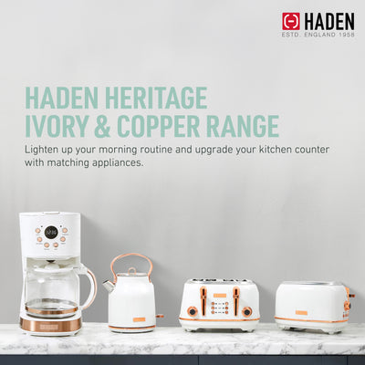 Haden Heritage 4 Slice Wide Slot Stainless Steel Toaster, Ivory & Copper