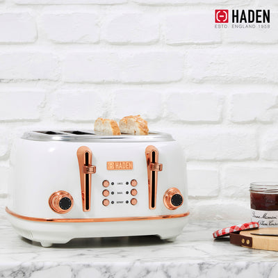 Haden Heritage 4 Slice Wide Slot Stainless Steel Toaster, Ivory & Copper