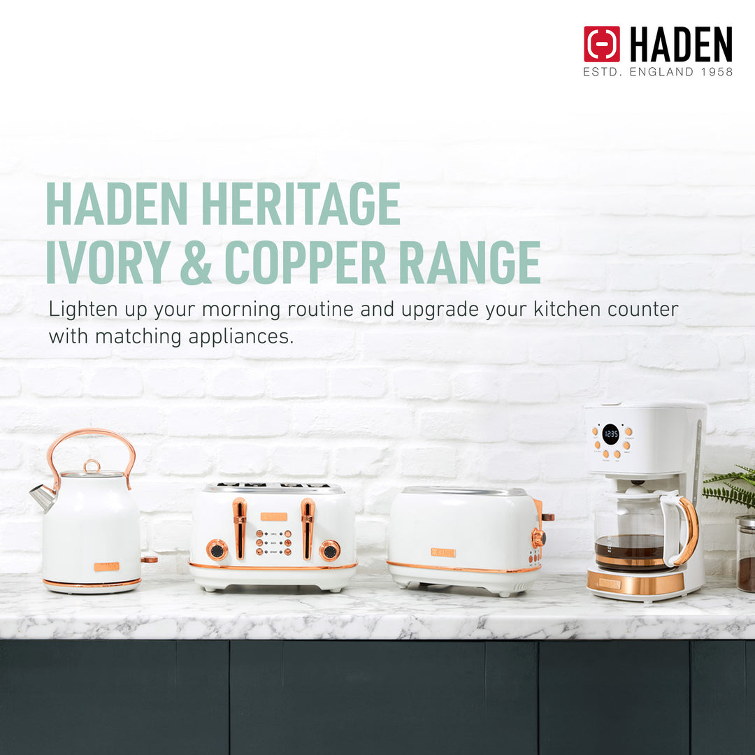 Haden Coffee Machine, 12 Cup Drip Coffee Maker, Ivory & Copper (Open Box)