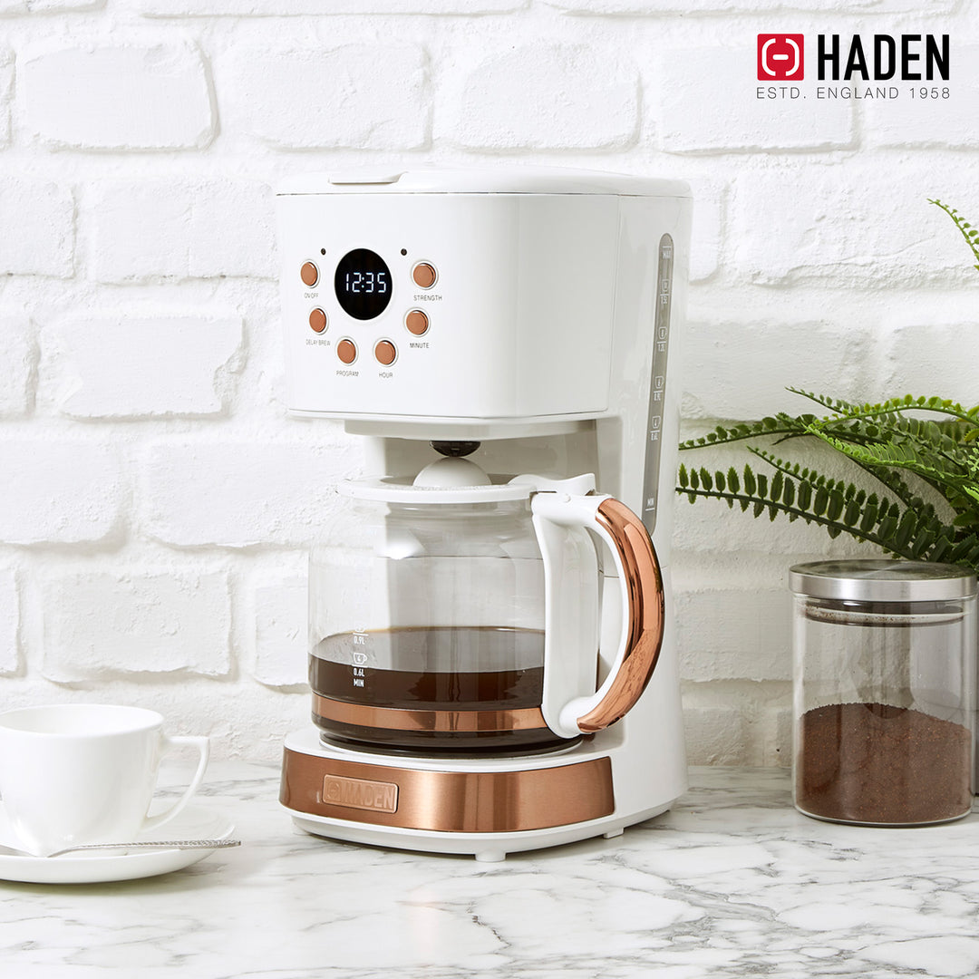 Haden Coffee Machine, 12 Cup Drip Coffee Maker, Ivory & Copper (Open Box)