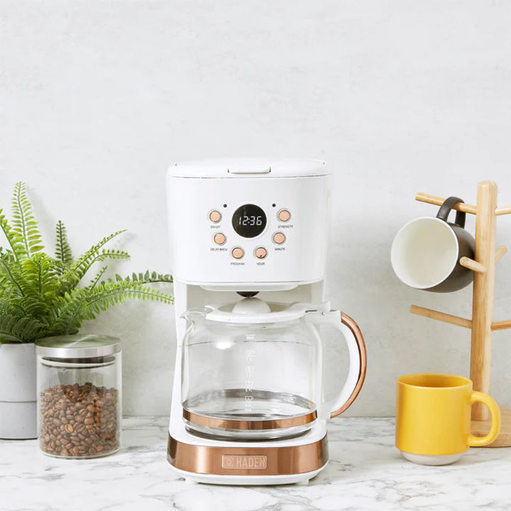 Haden Coffee Machine, 12 Cup Drip Coffee Maker, Ivory & Copper (Used) - VMInnovations