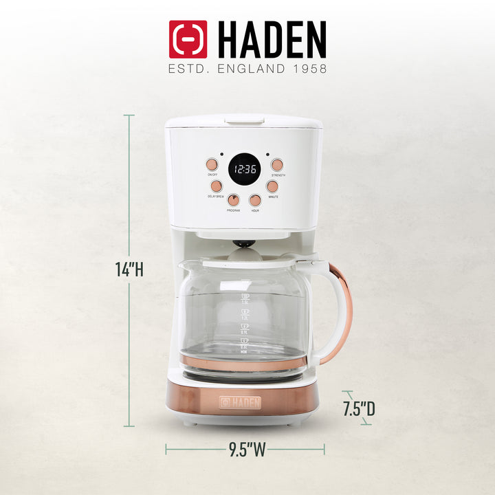 Haden Coffee Machine, 12 Cup Programmable Drip Coffee Maker, Ivory & Copper