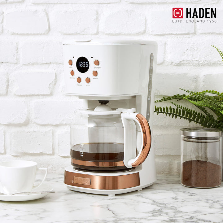 Haden Coffee Machine, 12 Cup Programmable Drip Coffee Maker, Ivory & Copper