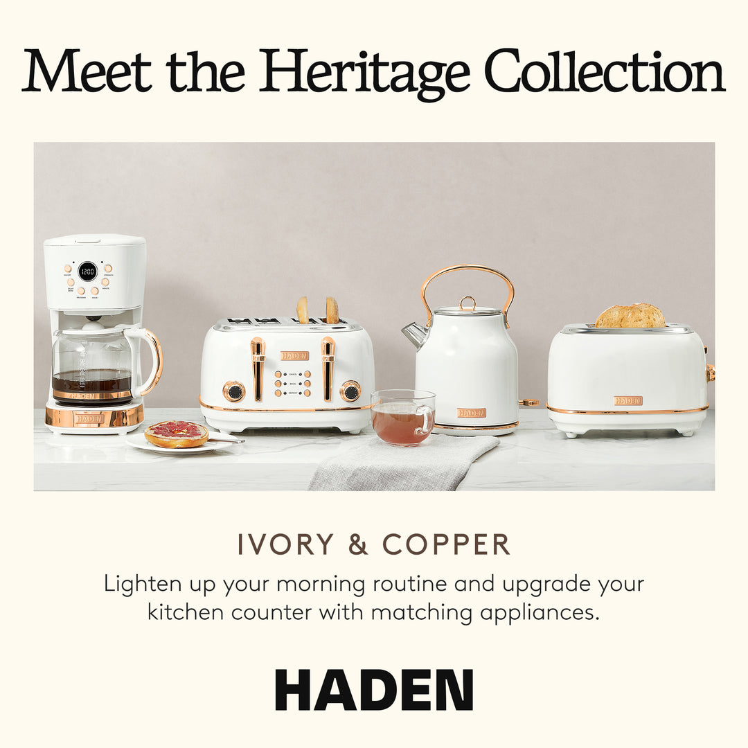 Haden Coffee Machine, 12 Cup Drip Coffee Maker, Ivory & Copper (Used)