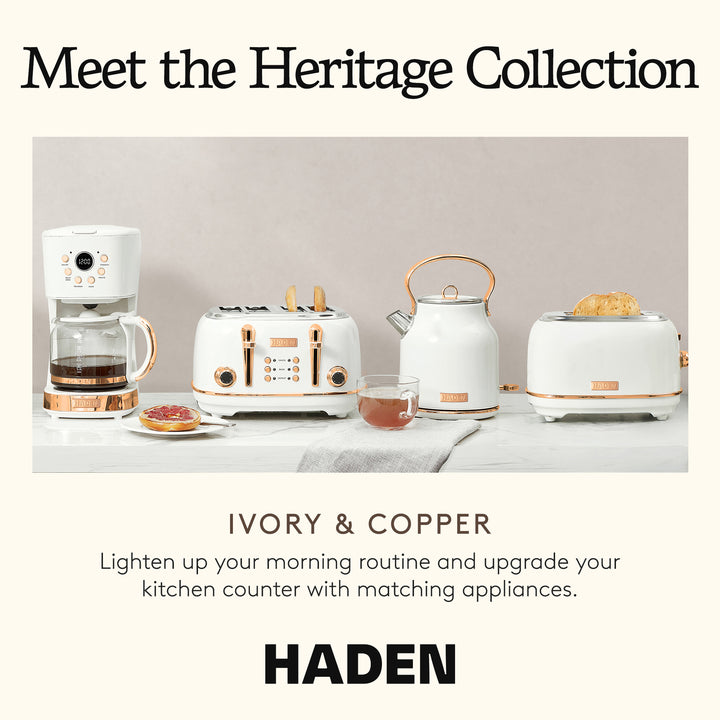 Haden Coffee Machine, 12 Cup Drip Coffee Maker, Ivory & Copper (Open Box)