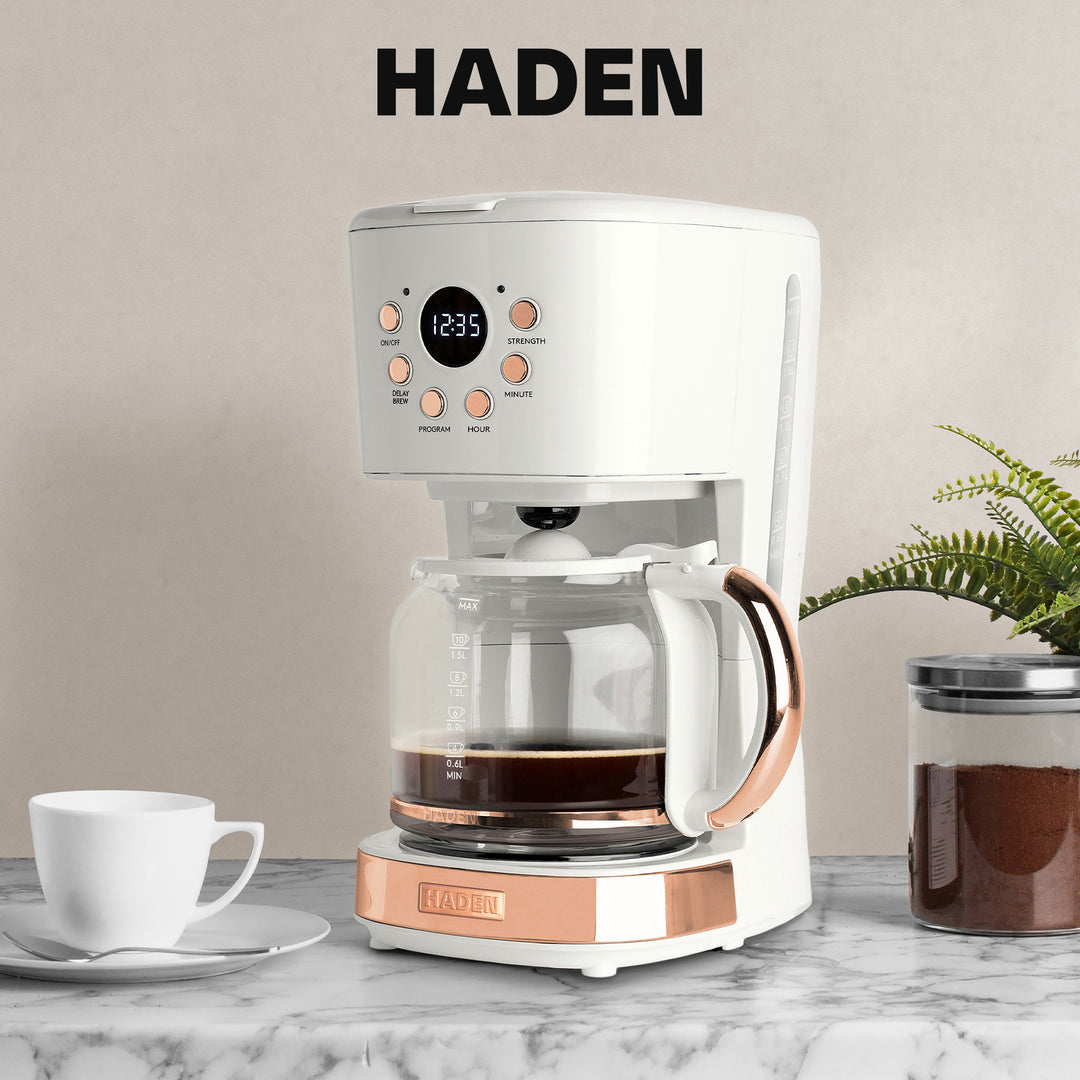Haden Coffee Machine, 12 Cup Drip Coffee Maker, Ivory & Copper (Open Box)