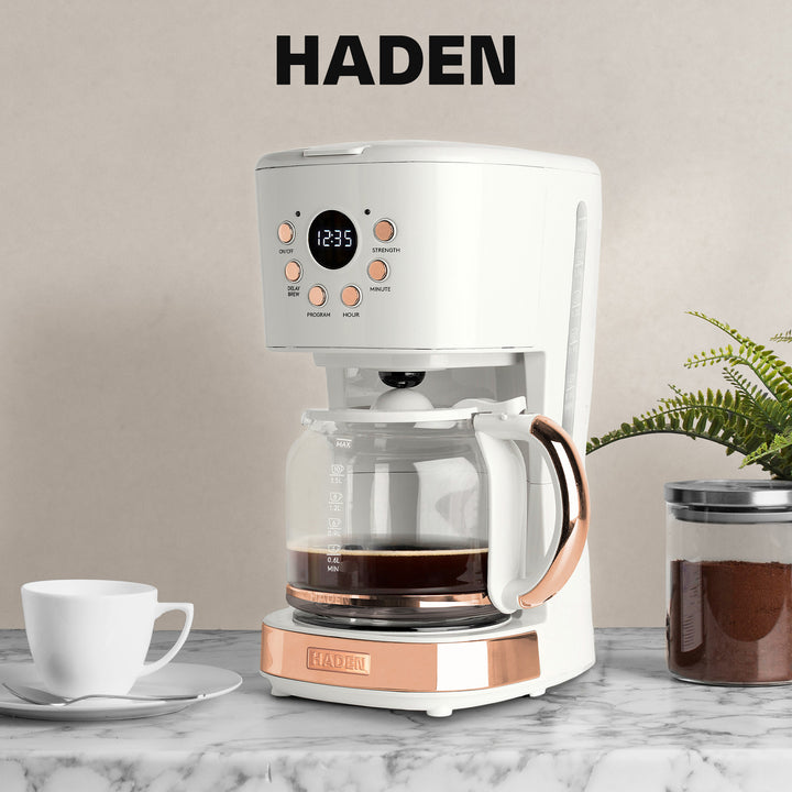 Haden Coffee Machine, 12 Cup Drip Coffee Maker, Ivory & Copper (Open Box)
